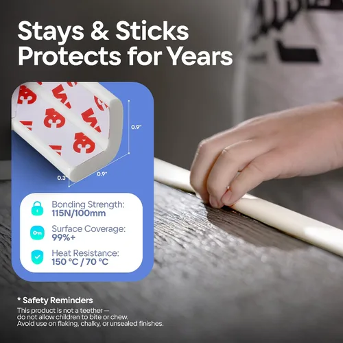 Vista 5 de Protector de borde prémium de 12 pies para bebé, cojín de espuma inodoro con cinta adhesiva fuerte, no tóxico para esquinas y bordes a prueba
