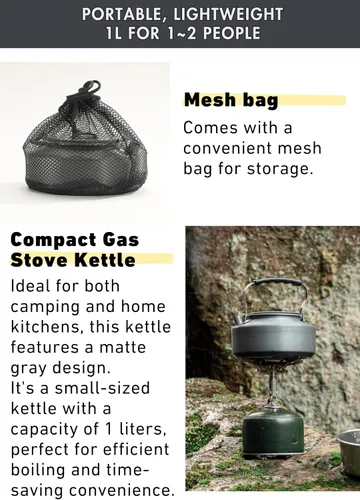 Vista 5 de CAMPINGMOON - Cafetera ultraligera portátil de 1 litro para acampar S1000