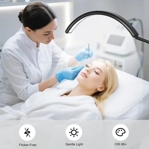 Vista 4 de Luz de Piso LED Media Luna - Lámpara Profesional Sin Sombras, Ajustable para Técnicas de Pestañas, Esteticistas y Tatuadores Extensiones
