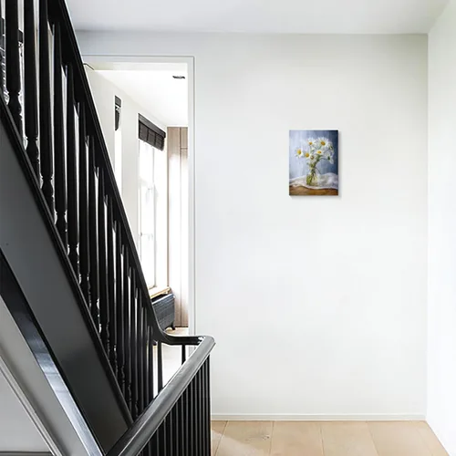 Vista 7 de vandlife Arte de Pared en Lienzo para Baño Decoración de Galería Moderna Impresión Elegante Margarita Blanca en Botella en Alféizar de Ventana