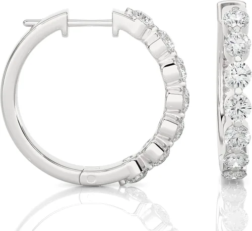 Vista 3 de Aretes de aro esenciales de diamante natural de 12 a 34 quilates para mujer en oro blanco y amarillo de 14 k (F-G, SI2-I1, cttw) por Privosa Fine