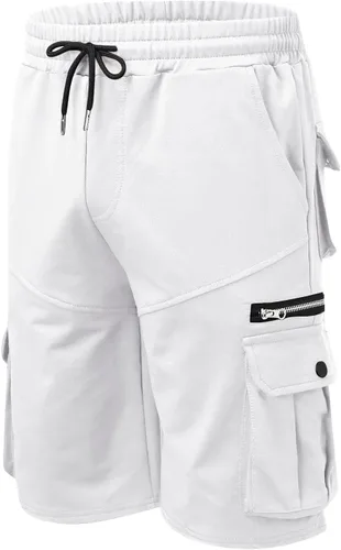 Vista 5 de Mens Linen Shorts Summer Drawstring Elastic Waist Cargo Shorts Multi Pocket Standard and Big & Tall Beach Shorts