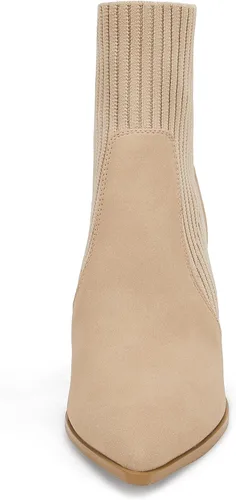 Vista 2 de Ermonn Botines de tacón alto con punta puntiaguda para mujer, con cremallera, tacón grueso, tejido elástico, para otoño e invierno