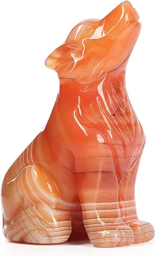 Vista 8 de Artistone Estatua de lobo de cristal de 2.0 pulgadas, piedra de sangre de dragón anhelada a mano, escultura de animal, piedra curativa