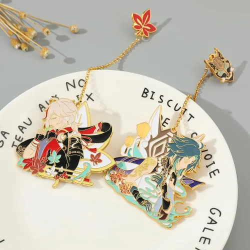 Vista 7 de Gen-shin Im-pact - Juego de pines esmaltados personajes de juegos de anime Venti Kazuha Xiao broches de metal con forma de mochila sombrero