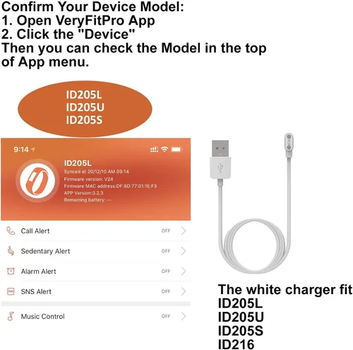 Vista 5 de FitTurn Cable de carga USB de repuesto para cargador de cable de carga para ID208 Plus/ID207 - WMK/aeac/Quican/para Uwatch 2 2S 3 3S 5/Urun S/UFit