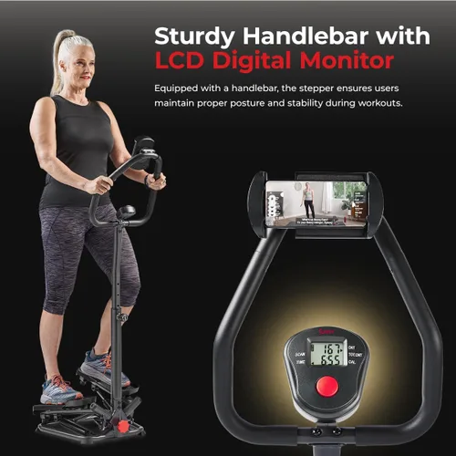 Vista 7 de Sunny Health & Fitness Smart Stair Stepper Machine for Home Workouts with Handlebar, Resistance Bands, Bluetooth & SunnyFit App, Space-Saving
