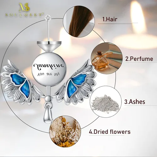 Vista 4 de SOULMEET Flower Cremation Jewelry for Ashes, SilverGold SunflowerButterfly Urn Necklace for Ashes, Cherish Memories Cremation Locket Jewelry