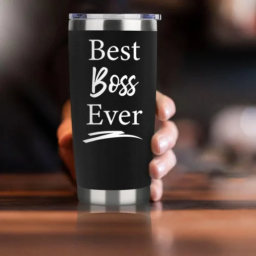 Vista 5 de Regalos para jefes para hombres y mujeres, vaso de vino negro de 20 onzas con tapa y pajilla, perfecto para regalos del día del jefe, Navidad