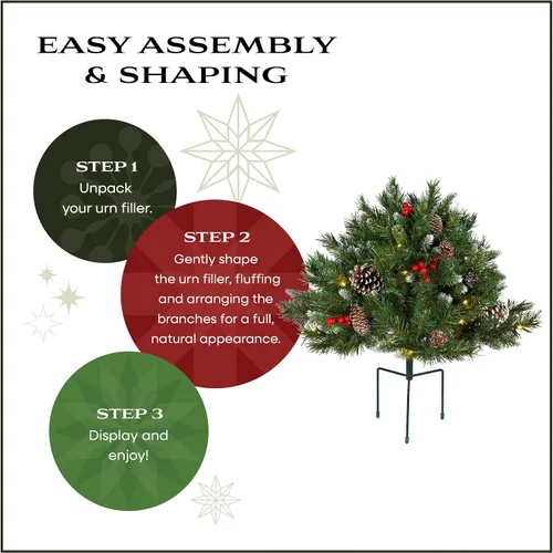 Vista 4 de National Tree Company - Relleno de urna artificial de Navidad pre-iluminado de 18 pulgadas con bayas esmeriladas, decoración de Navidad con conos