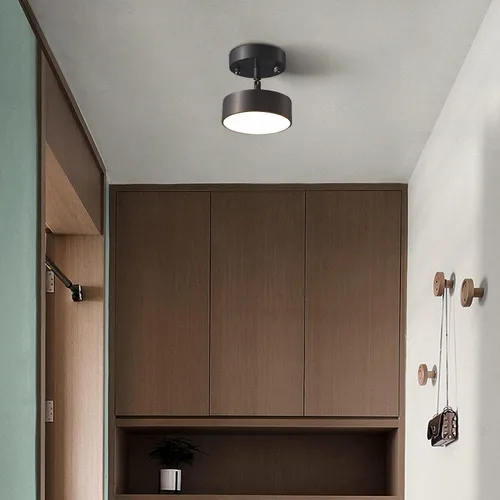 Vista 4 de Moderna lámpara de techo semiempotrada LED redonda de casa de campo, lámpara de techo negro mate para pasillo, comedor, cocina, entrada, vestíbulo