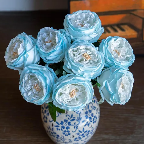 Vista 12 de DUYONE Fake Flowers for Decoration Home Decor Soft Touch Artificial Flowers Austin Rose Peony Latex Fake Flower Living Room Decoration Vivid Pink