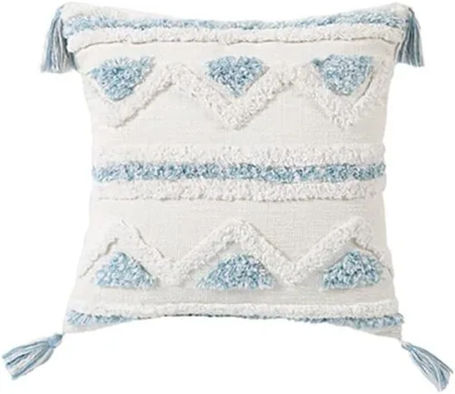 Vista 7 de Funda de almohada geométrica con borlas, funda de almohada copetuda, funda de cojín lumbar bohemia para sofá, sala de estar y cama, color blanco, 12