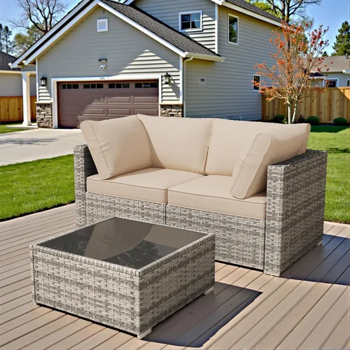 Vista 79 de HOOOWOOO Patio Sectional Furniture Set,2 Piece Couch Set with 2 Matching Armless Chairs(Beige)