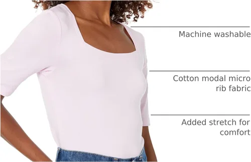 Vista 78 de Amazon Essentials - Camiseta de manga corta y cuello cuadrado para mujer