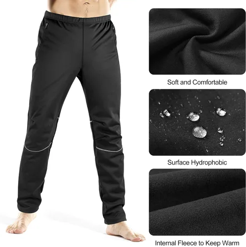 Vista 2 de INBIKE Pantalones de ciclismo para hombre, bicicleta de montaña, bicicleta de montaña, cortavientos con forro polar térmico para invierno