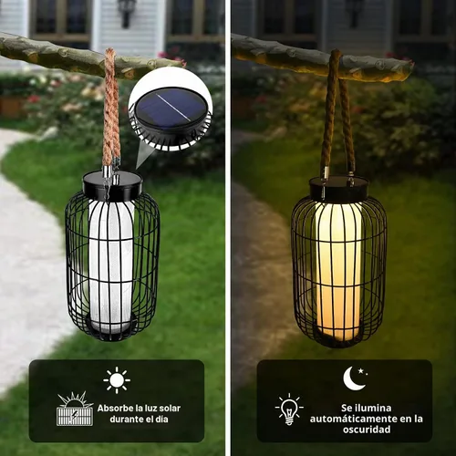 Vista 4 de pearlstar Farol grande con energía solar para exteriores, luces colgantes de metal resistente, lámpara de mesa solar decorativa impermeable