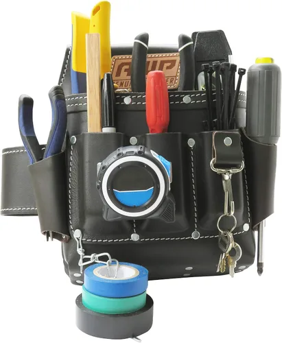 Vista 3 de AWP Bolsa para herramientas de electricista (1LL-526-2) Graintex 10 bolsillos bolsa de herramientas de cuero curtido al aceite