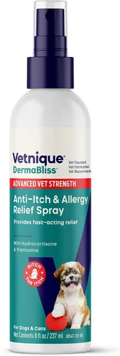 Vista 10 de Vetnique Dermabliss Spray Anti-Picazón para Perros y Gatos con Hidrocortisona para Alergias y Alivio Inmediato de la Picazón de la Piel del Perro