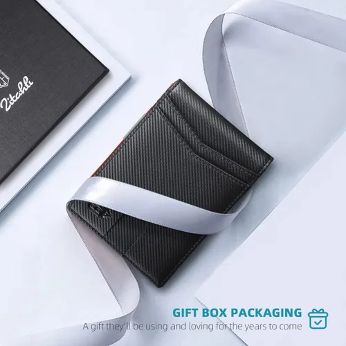 Vista 6 de Zitahli - Carteras delgadas con clip para dinero para hombre, tarjetero minimalista, de cuero, plegable, con bloqueo RFID, cartera de bolsillo