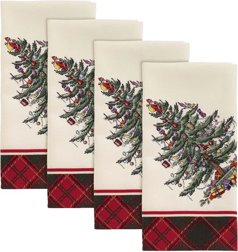 Vista 2 de Spode - Juego de servilletas, decoración del hogar navideño, juego de 4 (colección de tartán de árbol de Navidad Spode)