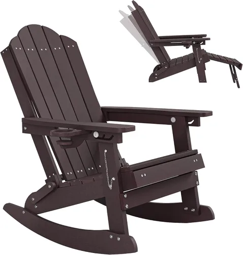 Vista 9 de LUE BONA HDPE 5-in-1 Folding Adirondack Rocking Chair, Black
