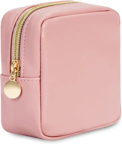 Vista 12 de Wandering Nature Pequeña bolsa de maquillaje para bolso, bolsa de cosméticos con cremallera para mujer, bolsa de viaje de cuero vegano ecológico