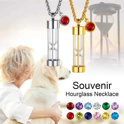 Vista 48 de FindChic Collares personalizados con urna para cenizas, barra vertical, gato, luna, reloj de arena, garra de perro, acero inoxidable, chapado en oro