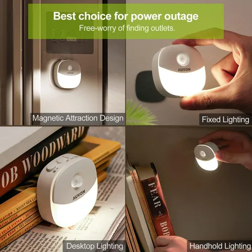 Vista 6 de AUVON - Luz nocturna recargable con batería, mini con sensor de movimiento, luz LED blanca fría autoadhesiva para armario con sensor de atardecer a