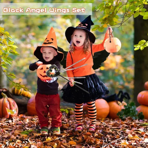 Vista 2 de Black Angel Wings Set,3PCS Halloween Angel Costume, Black Angel Accessories Set Halloween Angel Costume for Halloween Christmas Party (Black)