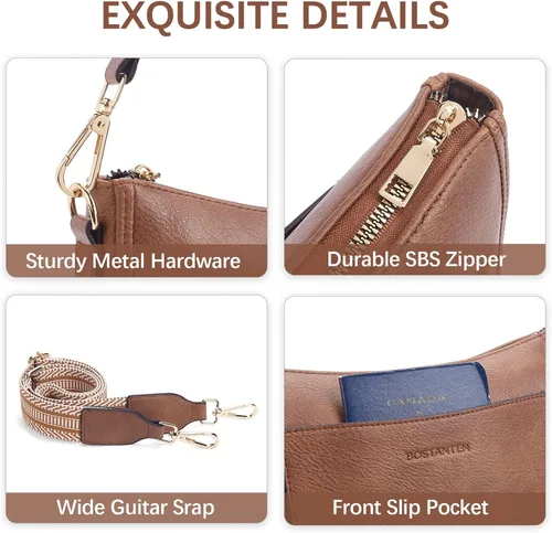 Vista 5 de BOSTANTEN Bolsas cruzadas de hombro para mujer, de piel vegana, a la moda, con correa de guitarra ajustable