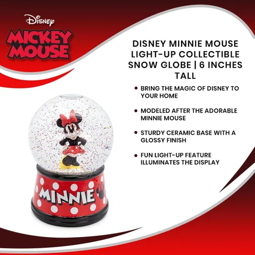 Vista 7 de Disney Minnie Mouse - Globo de nieve iluminado con purpurina giratoria, decoración del hogar para artículos esenciales de habitación de niños