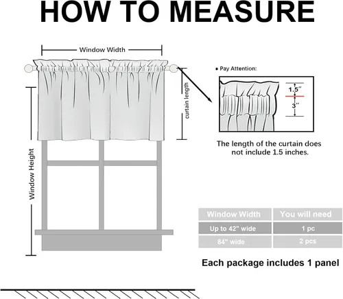Vista 5 de Hiasan Cortinas opacas con cenefa para oscurecimiento sólido de habitación, cenefas con bolsillo para barra, para ventanas, 42 x 12 pulgadas