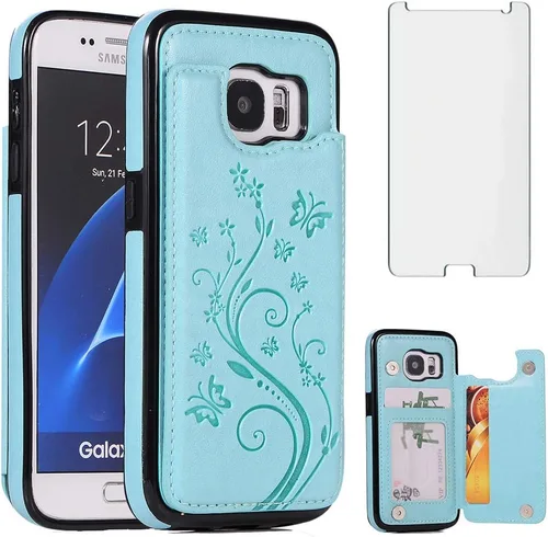 Vista 10 de Funda de teléfono para Samsung Galaxy S7 con protector de pantalla de vidrio templado y tarjetero con soporte para tarjetero, soporte para celdas