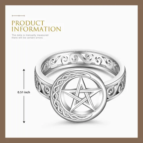 Vista 2 de Talonior Anillo de pentagrama con pentáculo para mujer, nudo celta, luna creciente, bruja, wicca, anillos paganos, plata de ley, amuleto, estrella