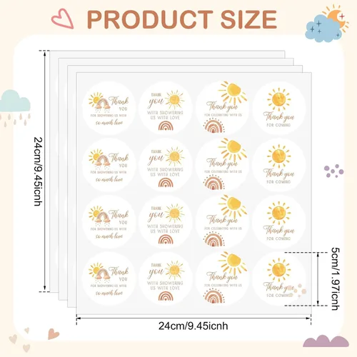 Vista 2 de Tenceur 80 calcomanías para baby shower de sol, 2 pulgadas, primer viaje alrededor del sol, calcomanías de agradecimiento para celebrar