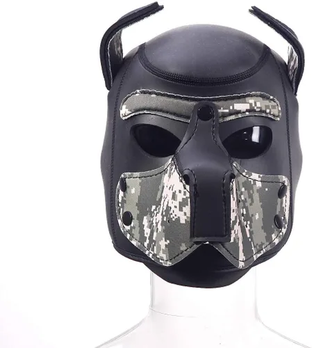 Vista 2 de Máscara de perro de Halloween para cosplay, máscara de animal de cabeza completa, máscara de piel sintética para adultos, hombres y mujeres