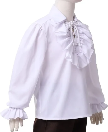 Vista 6 de GRACEART Camisa de pirata medieval para niños, camisa renacentista con volantes, jacobita escocés, Ghillie, color blanco, 2T a 16 años