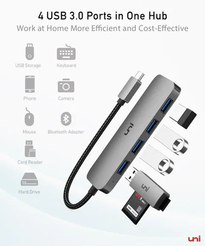 Vista 9 de uni Adaptador multipuerto USB C a USB Hub, divisor USB C de aluminio de 4 puertos para laptop, Hub USB de datos Thunderbolt 3/4 delgado compatible