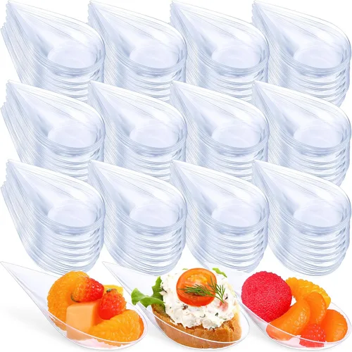 Vista 10 de Cucharas de plástico para aperitivos de 4 pulgadas, mini platos desechables para aperitivos, lágrimas para servir postre, lágrima, cuchara asiática