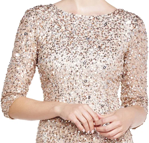 Vista 3 de Adrianna Papell Vestido de cuentas con espalda redonda y manga 34 para mujer