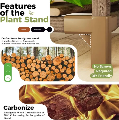 Vista 6 de Bamworld Soporte para plantas para interiores y exteriores, estante de esquina para plantas, soporte para 4 macetas, soporte para flores, estante