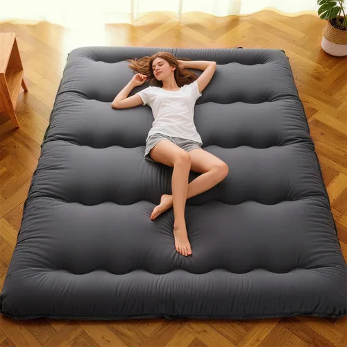 Vista 10 de Colchón de futón japonés – Colchón grueso de color negro, almohadilla plegable de tatami de 5 capas con bolsa de almacenamiento y correas, colchones