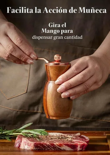 Vista 4 de Molinillo de pimienta, molinillo de sal y pimienta con soporte, salero y pimentero de madera, molinillo de especias manual recargable