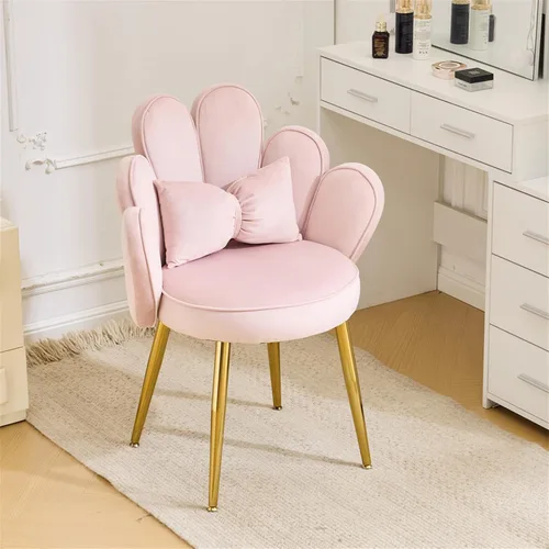 Vista 16 de Vingli Silla de Maquillaje de Pétalos con Respaldo, Silla Linda de Escritorio para Niñas Cómoda Sin Ruedas, Silla Moderna de Comedor, Silla
