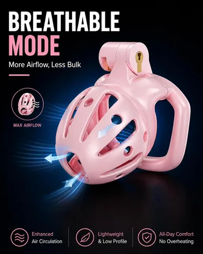 Vista 6 de Cobra Chastity Cage for Men, Invisible Lock, 5 Ball Rings (Pink, XS) Spiked cobra design, lightweight 3D printed open structure, breathable