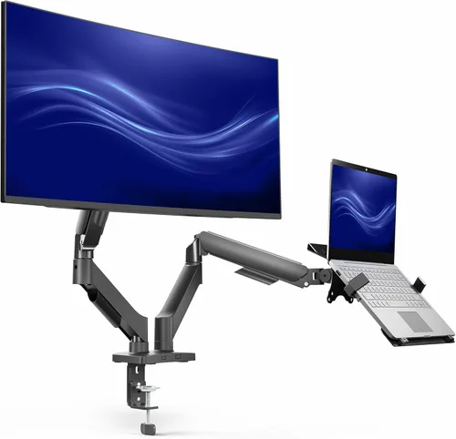 Vista 14 de VIVO Monitor dual de hasta 32 pulgadas y 19.8 libras por pantalla, soporte de escritorio con brazo neumático, contrapeso articulado, soporte VESA