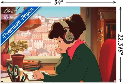 Vista 3 de Trends International Lofi Girl - Póster de pared para relajarse y estudiar Versión premium sin marco