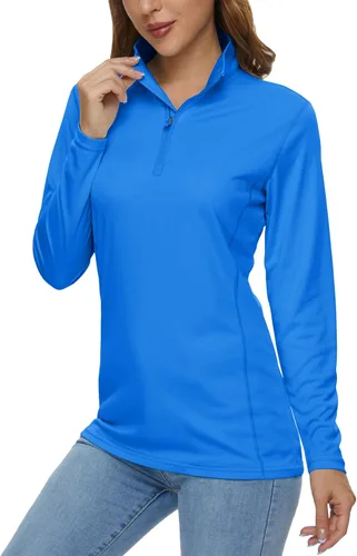 Vista 25 de MAGCOMSEN Camiseta de manga larga para mujer, con cremallera de un cuarto 01-Negro