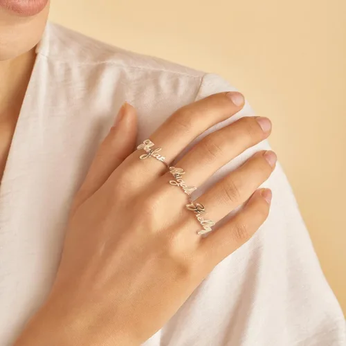 Vista 6 de LOFART Anillo de plata de ley 925 con nombre personalizado, regalo para el Día de la Madre, joyería personalizada para mujeres y niñas